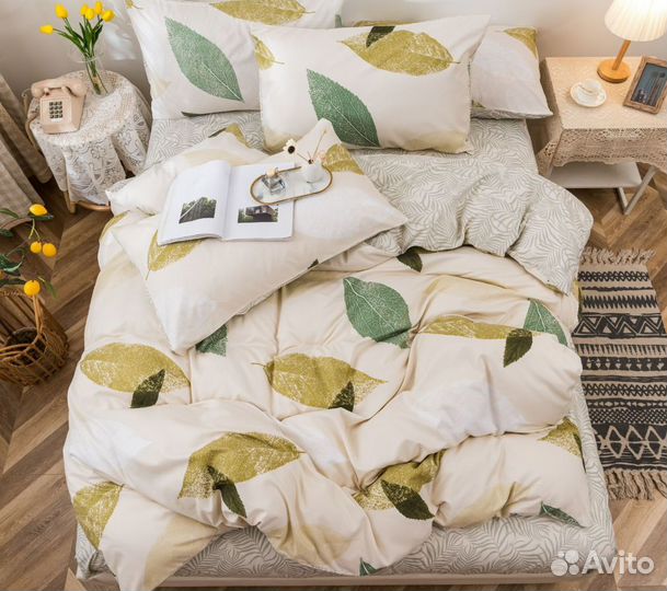 Постельное белье Mency AB, с листьями, бежевое