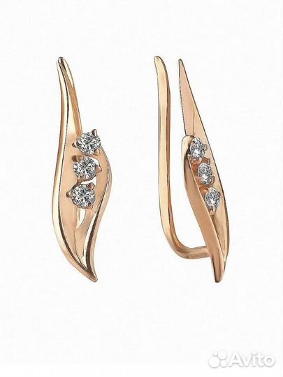 Серьги - каффы серебро 925 с фианитами