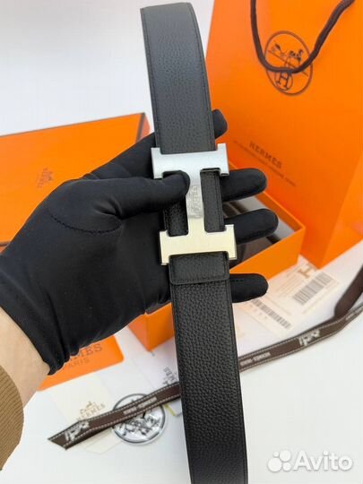 Двухсторонний ремень Hermes кожаный чёрный