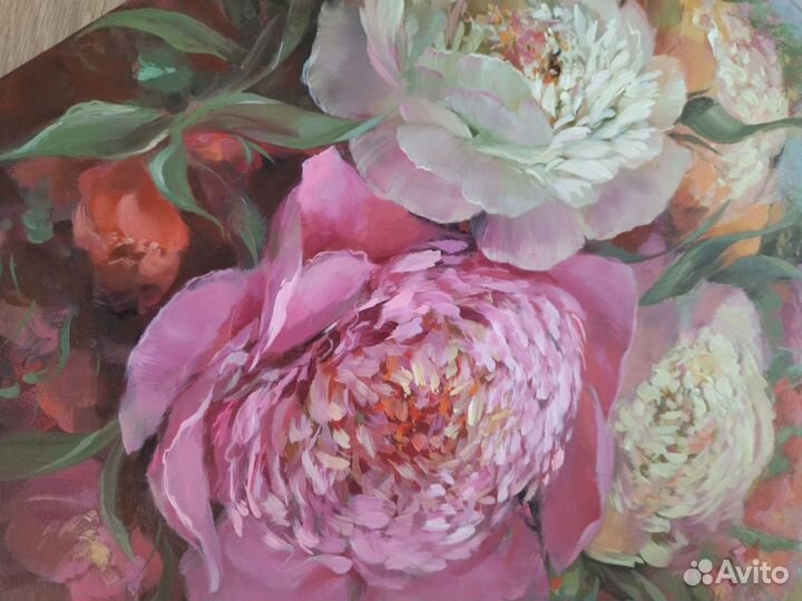 Картина маслом цветы пионы 60*50