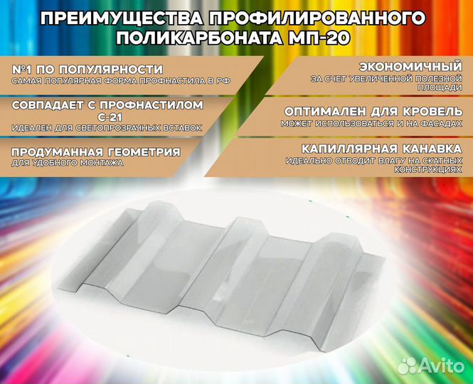 Профилированный поликарбонат мп-20 гранат