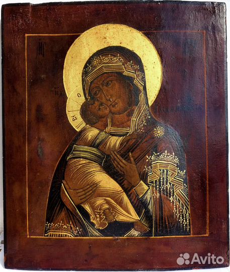 Старинная икона Богородица Владимирская 19-й век
