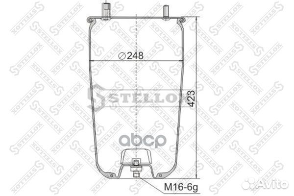 Пневмоподушка без стак. h423 1шп.M12. 1шп-штуц