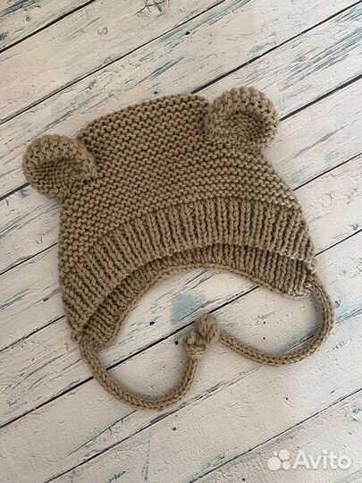Шапкочка с ушками на малыша 0-3 месяца