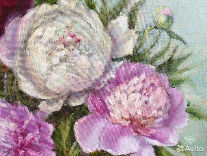 Картина маслом. Цветы. Пионы