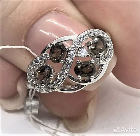 Серьги, кольцо серебро раухтопаз разм.17,0 С532