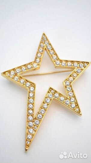 Звезда золотая брошь с кристаллами