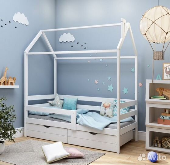 Кроватка с бортиком домик детская берёза