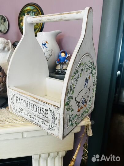 Ящик деревянный с ручкой Гуси из Чехии