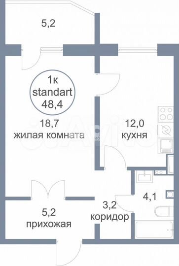 1-к. квартира, 48,4 м², 17/17 эт.