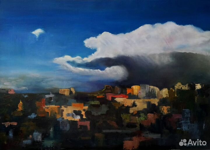 Картина с городом холст масло