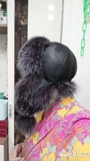 Шапка- ушанка женская натуральный мех и кожа 56-58