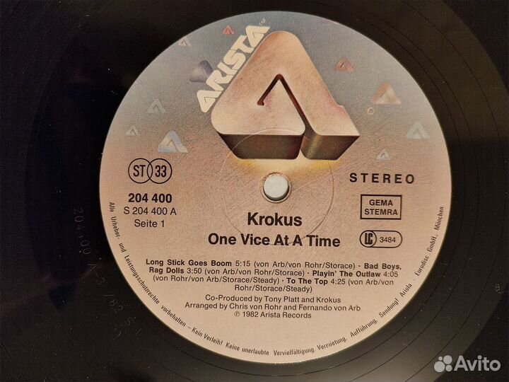 LP Krokus - One Vice AT A Time Germany Arista 1982