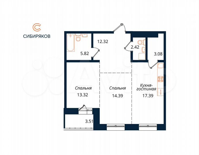 2-к. квартира, 72,3 м², 6/18 эт.