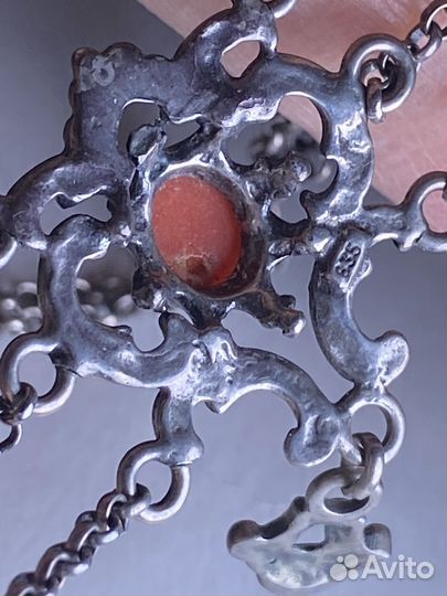 Антикварное колье серебро коралл