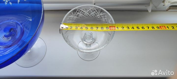 Ваза для фруктов на ножке цветное стекло СССР