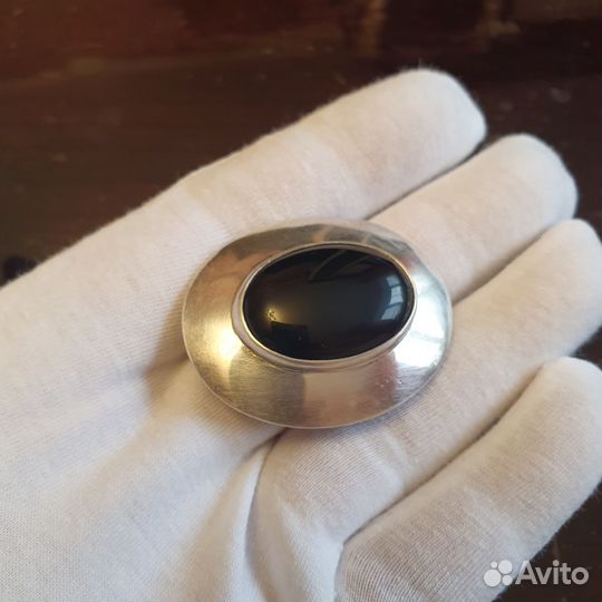 Шикарная Винтажная серебрянная брошь оникс Англия