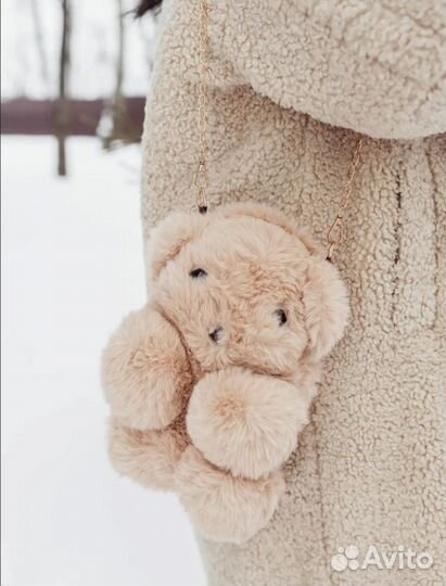 Сумка новая меховая розовая бежевая мишка