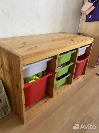 Тумба деревянная с пластиковыми ящиками IKEA