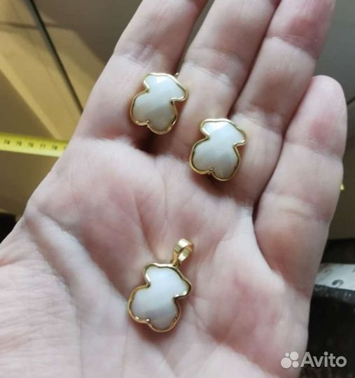 Комплект Мишки серебро 925 пробы с золочением