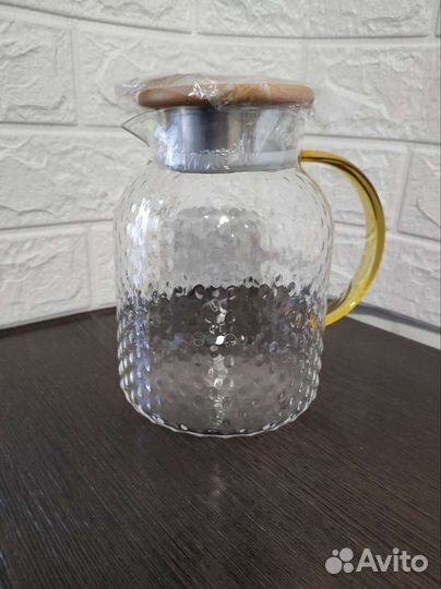 Стеклянный фактурный чайник-кувшин и кружки набор