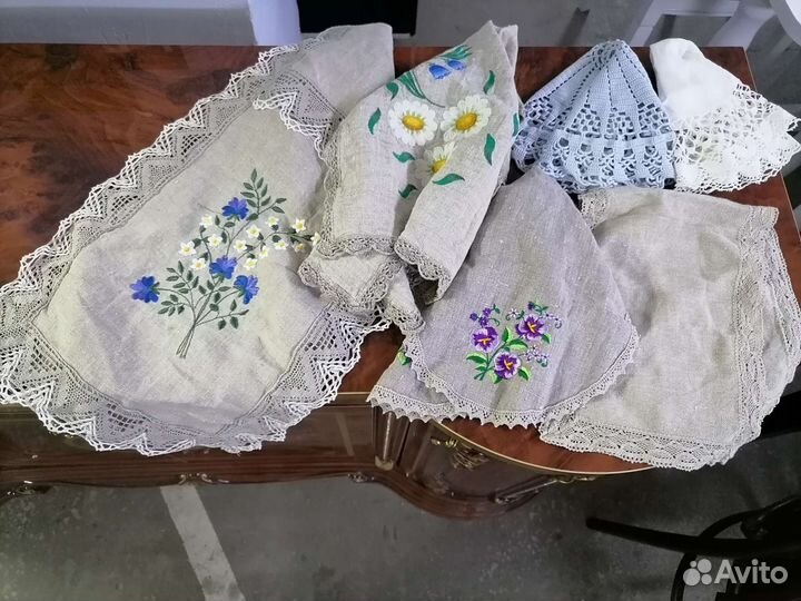 Рушник, салфетка, вышивка,вязание, Лен, текстиль