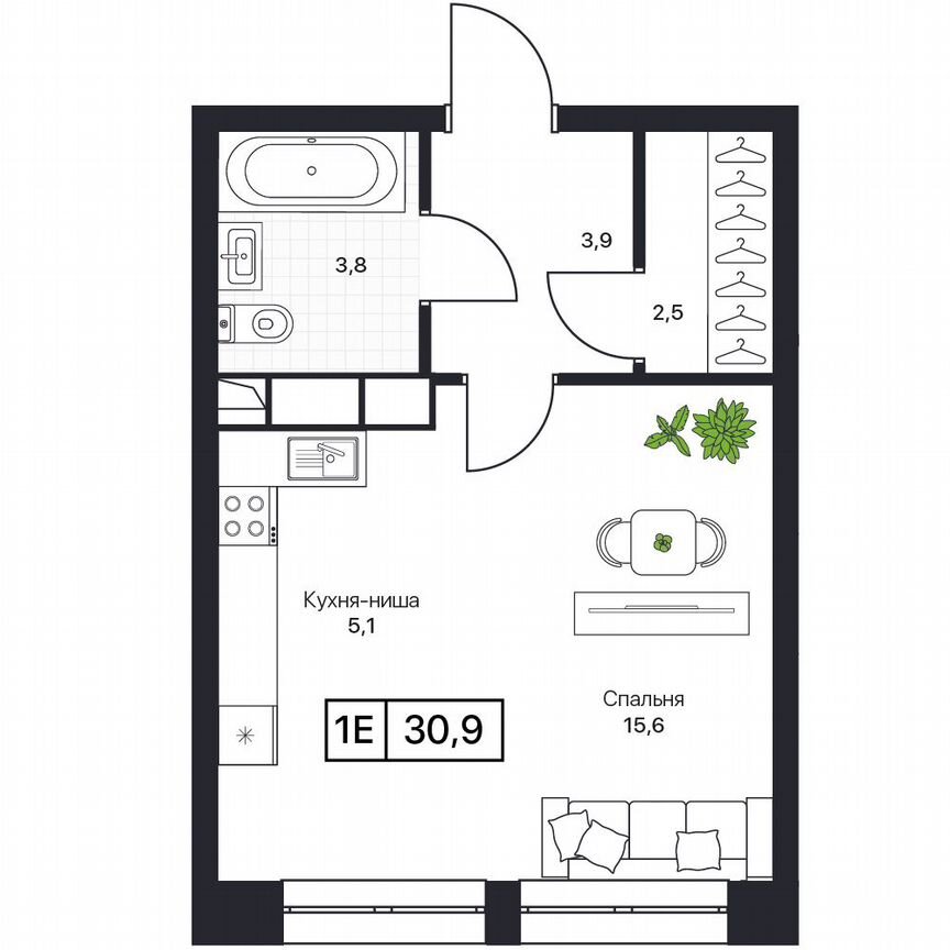 1-к. квартира, 30,9 м², 13/17 эт.