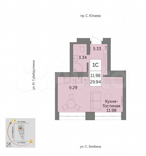 Квартира-студия, 29,9 м², 10/25 эт.