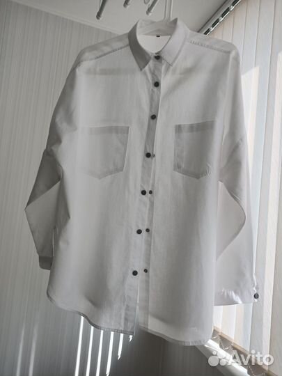 Блузка женская летняя белая хлопок оверсайз