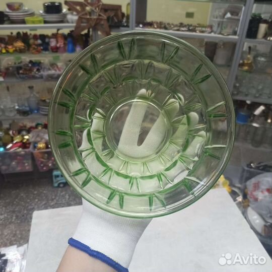 Зелёная Ваза Конфетница Зелёное Стекло СССР Ретро