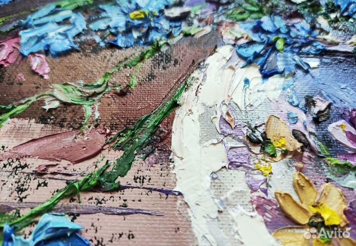 Картина маслом на холсте текстурная Цветы