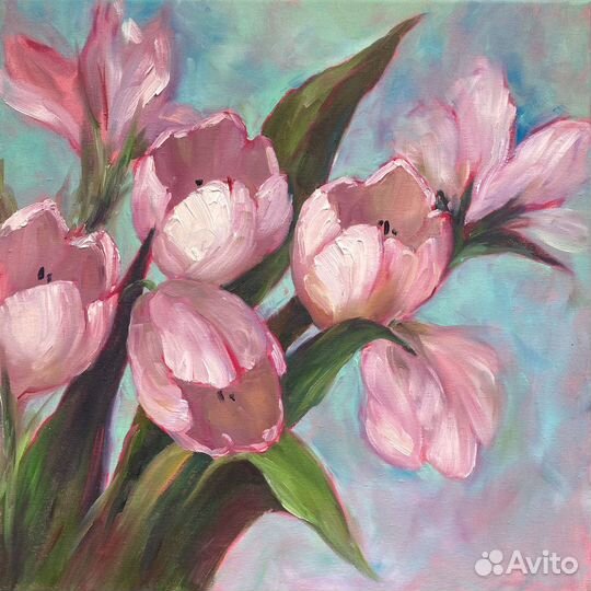 Картина маслом цветы тюльпаны