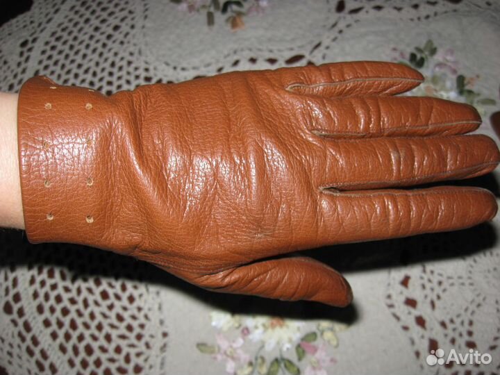 Перчатки винтажные женские кожа Европа рыжие