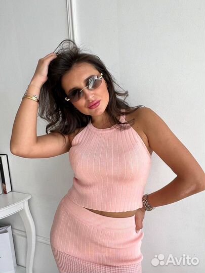 Костюм двойка юбка миди с разрезом и топ 42/46