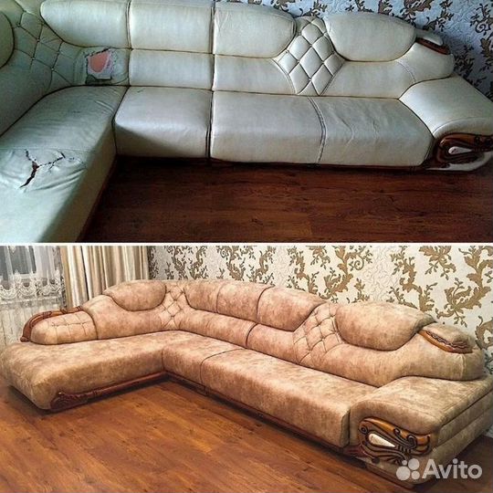 Перетяжка и замена обивки диванов из велюра