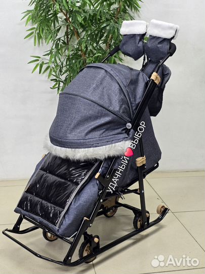 Санки-коляска Galaxy Glory Gloss (серо-зеленый)