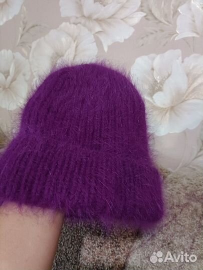 Шапка вязанная женская пух норки
