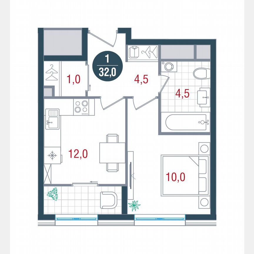 1-к. квартира, 32 м², 18/26 эт.