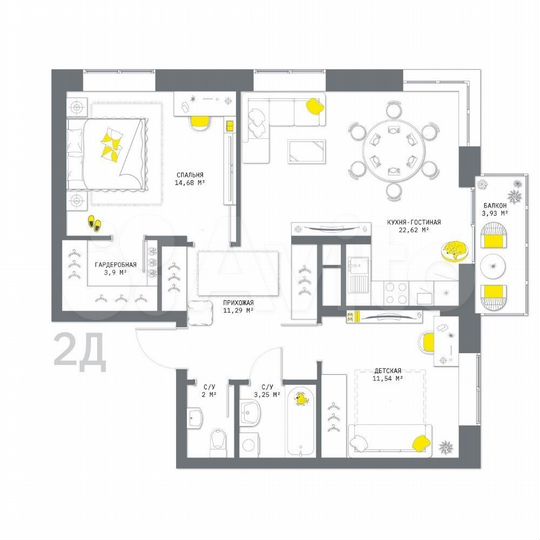 2-к. квартира, 73,2 м², 7/25 эт.