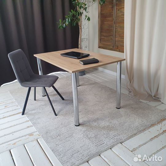 Компьютерный стол Дуб 120*80 см. Хром ножки