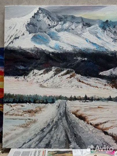 Картина маслом горы Чуйский тракт на Алтае