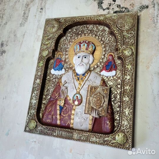 Икона резная,Николая Чудотворца из дерева