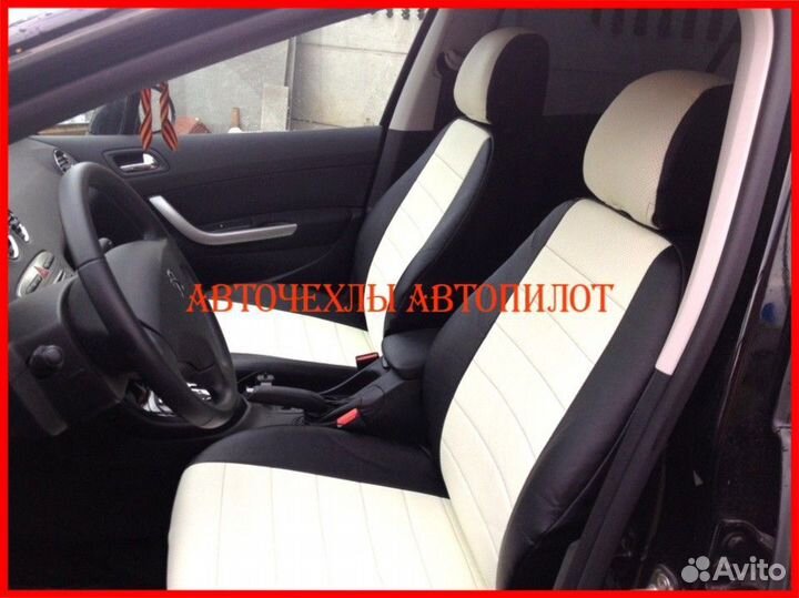 Чехлы Автопилот Peugeot 408 из экокожи чёрно-белые