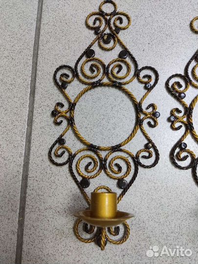 Подсвечник настенный парный бронза латунь