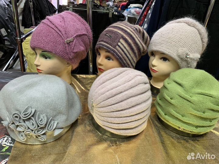 Шапки новые вязаные и норковые