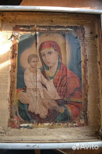 Икона, литография, старина,киот,1896