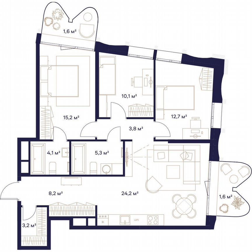 3-к. квартира, 90,2 м², 19/24 эт.