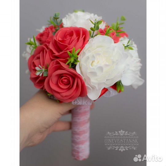 Букет невесты из фоамирана розы и пионы