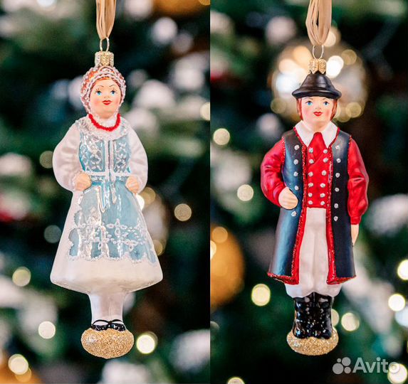 Стеклянная елочная игрушка пара Шаматулы (Польша)