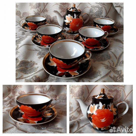 Чайные пары Дулево, лфз, из сервизов Агашки, Маки
